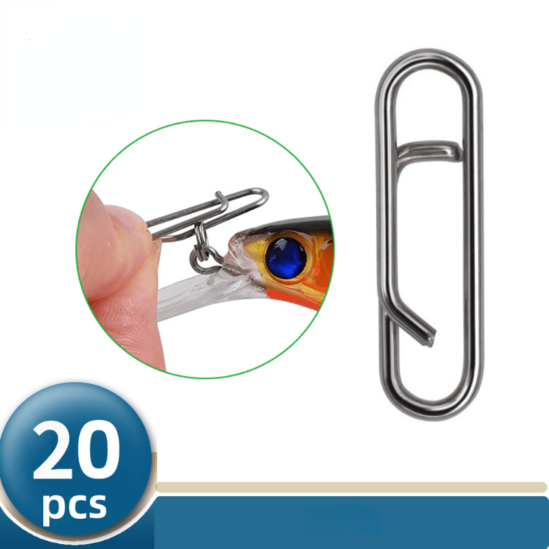 20pcs Stainless Steel Fishing Clips with Interlocking Snap Fasteners -  Securely Connect Lures and Hooks for Effortless Fishing