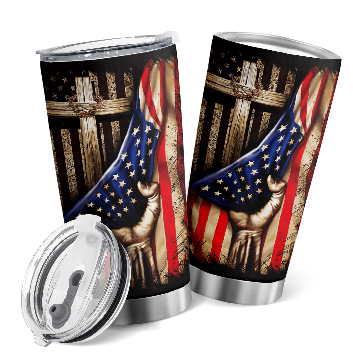 American Flag Patriotic Coffee Tumbler for Men 20 oz Vacuum