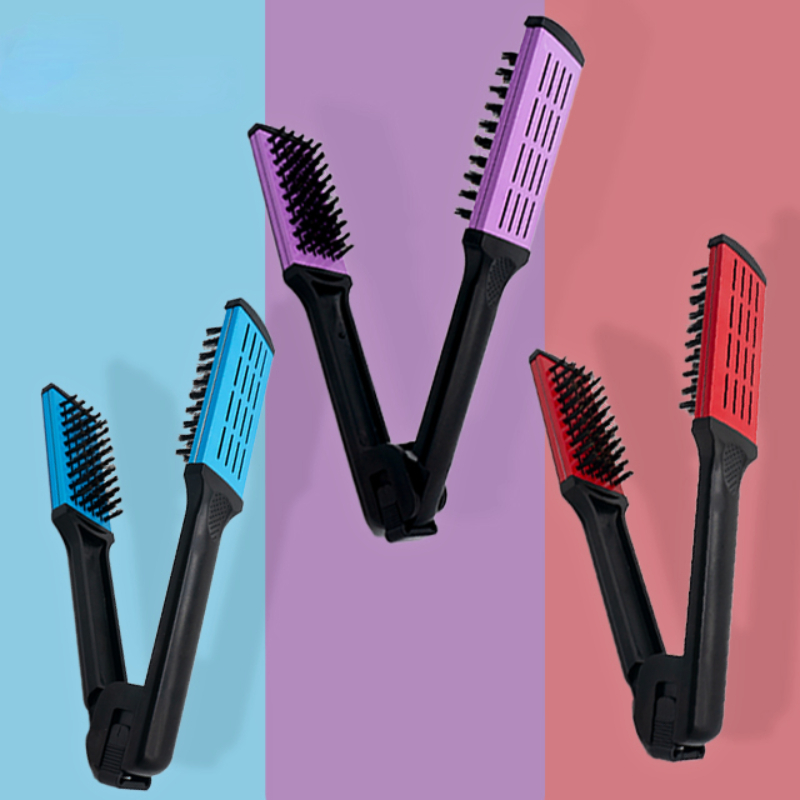 

1pc Splint Comb V Shape Hair Straightener Comb, Flat Brush, Ceramic With Nylon Bristles, Double Sided Brush For All Hair Types