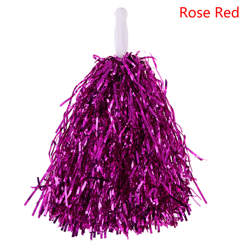 12 Pcs Decorate Pink Pom Poms Cheerleading Spirit Pompoms Clothing Props  Metallic Foil Hand Flowers Plastic Dance Team Cheering