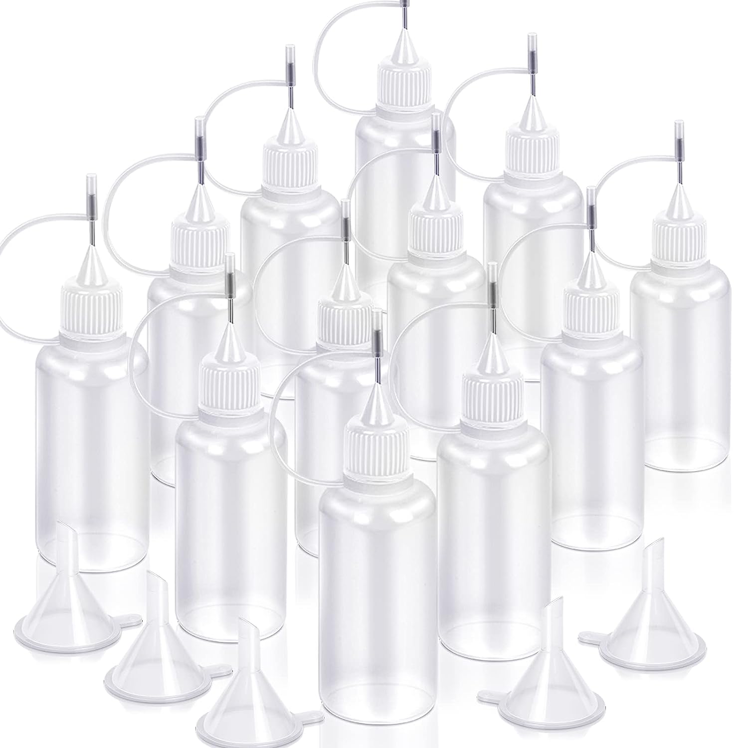 10pcs 30ml Plastic Squeezable Tip Applicator Refillable Dropper Bottles  With Needle Tip Caps For Gl