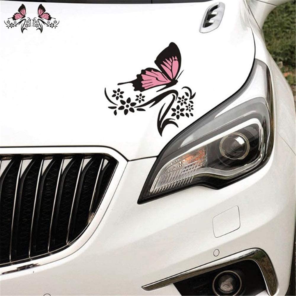 Autocollants motifs fleurs et papillons pour voiture, moto, camping-car Noir