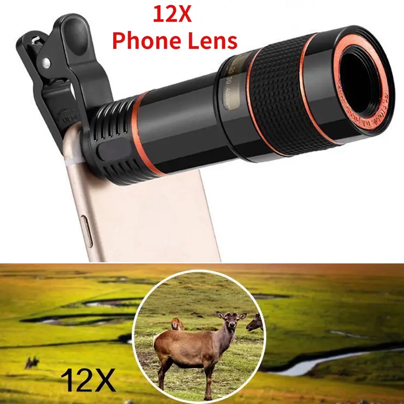 1pc 12x long focus mobile phone lens high definition external camera lens for watching competitions traveling outdoor photography enthusiasts and animal observation enthusiasts 0