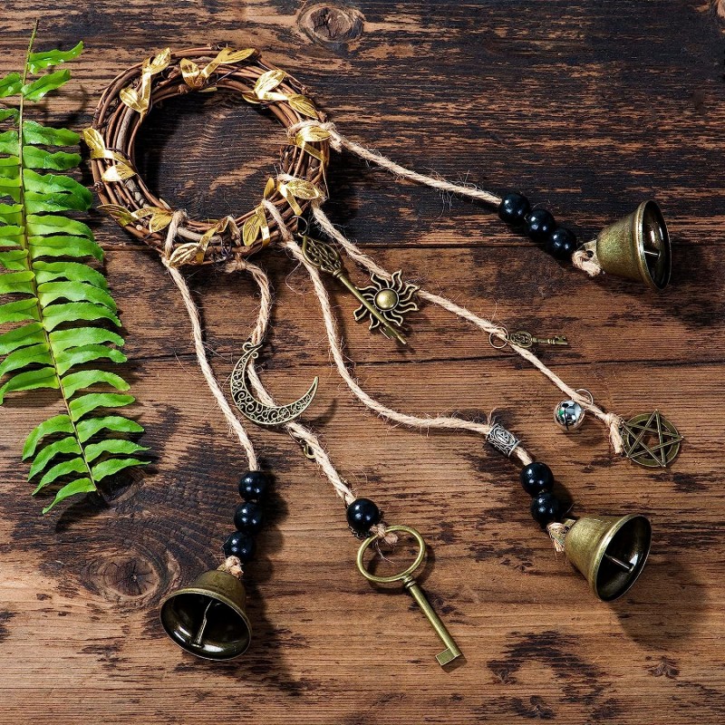 Witch Bells Wreath, Hanging Bells for Door Protection, Green Witch