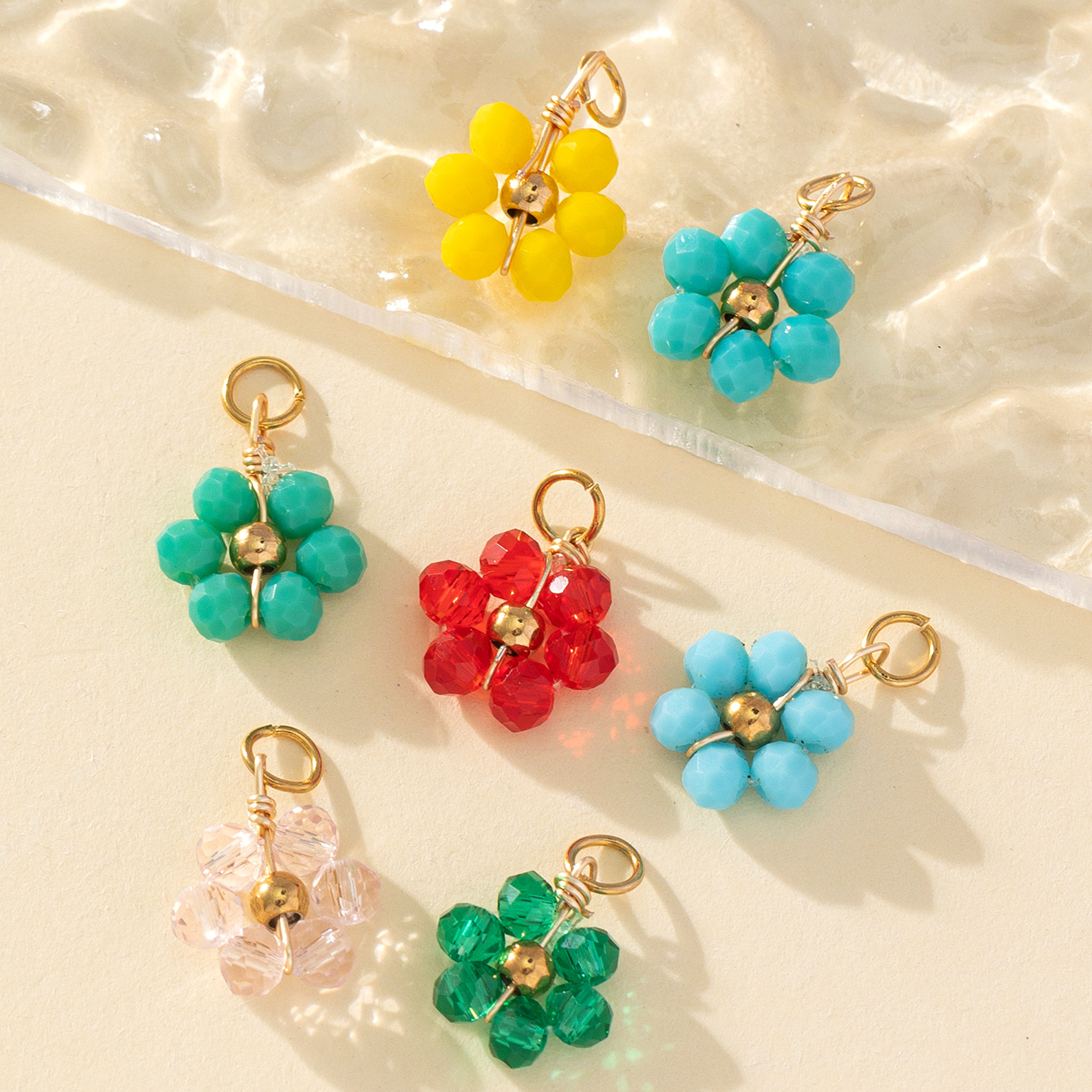 Handmade Earrings Pale Blue Flower Glass Beads