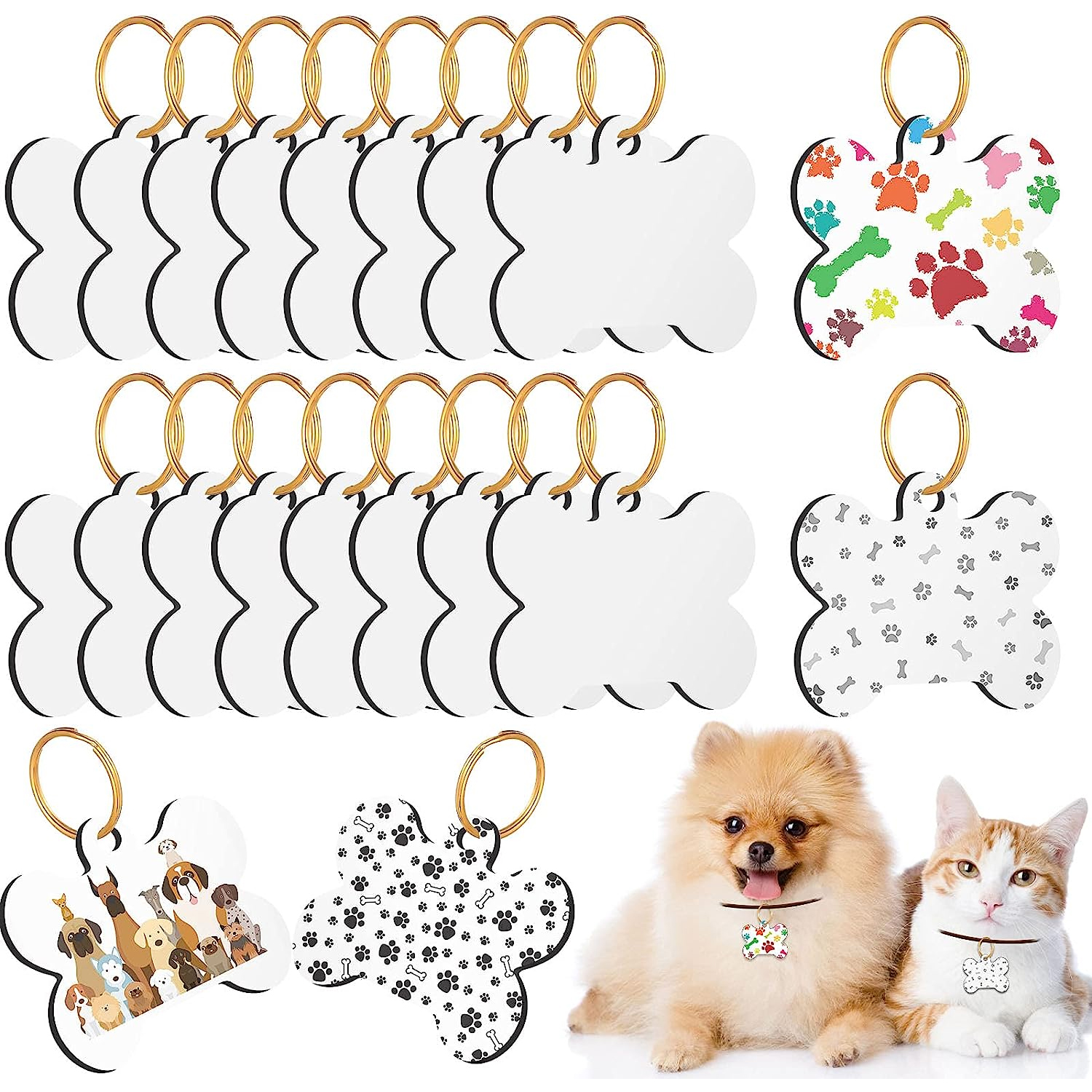 32pcs Sublimation Blank Dog Tag Keychain Bone Shaped Double Sided Resin Key Chain Ring for Dogs Cats Pet ID Tag,Temu