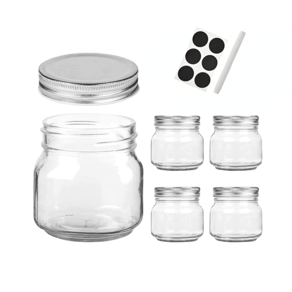 Whiteboard Mason Jars With Silver Lids For Kitchen Storage