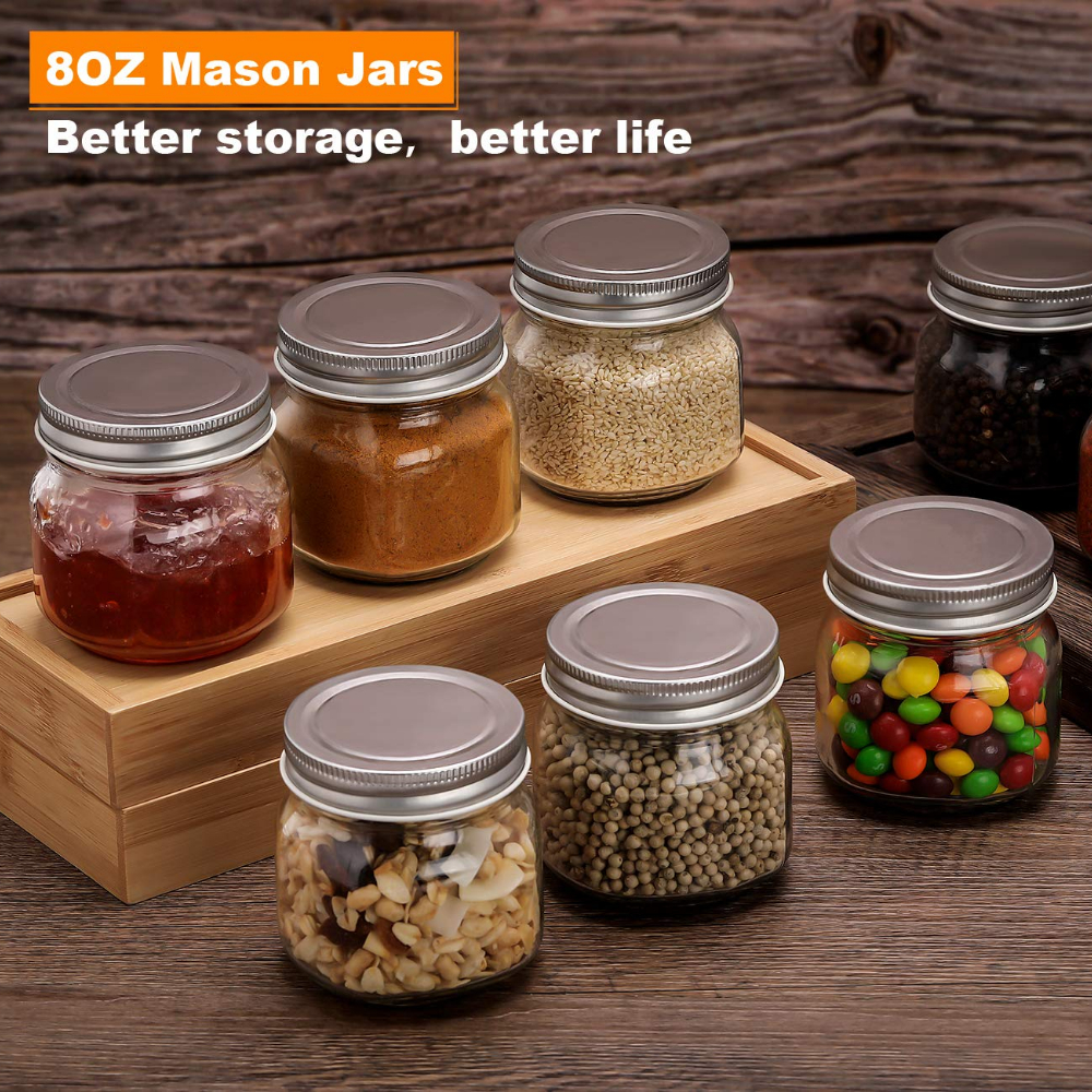 Wide Moth Glass Mason Jars with Lids 8 Oz Canning Jars for Pickles