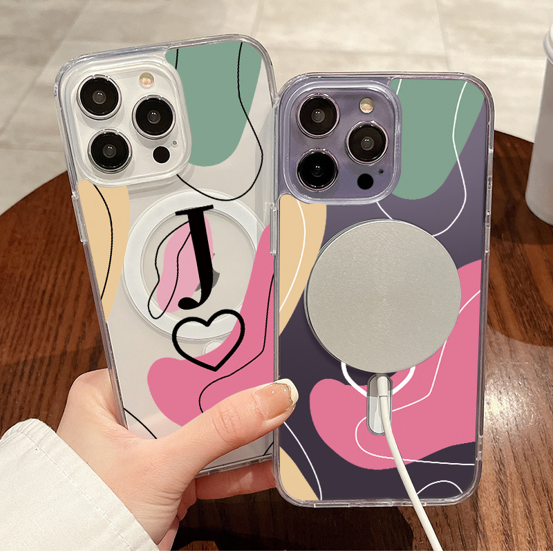 2pcs Butterfly Heart Letter X Graphic Magnetic Wireless Charging Case For  Iphone 14 13 12 11