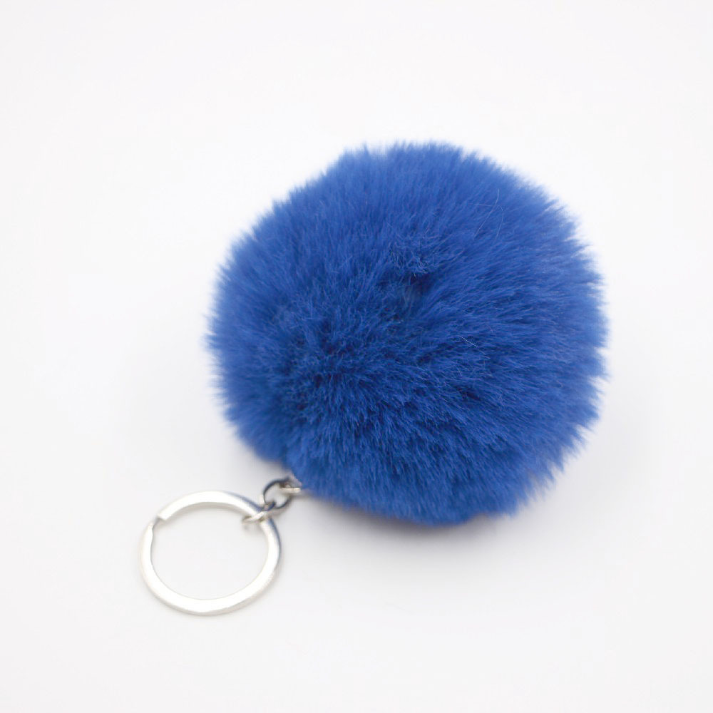 Blue Fuzzy Faux Fur Ball Keychain Keyring