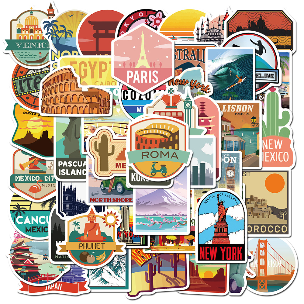 50pcs   travel cityscape stickers vinyl decals with paris rome london tokyo barcelona amsterdam dubai seoul   singapore   tai stickers scrapbooking supplies sticker for journaling journaling supplies