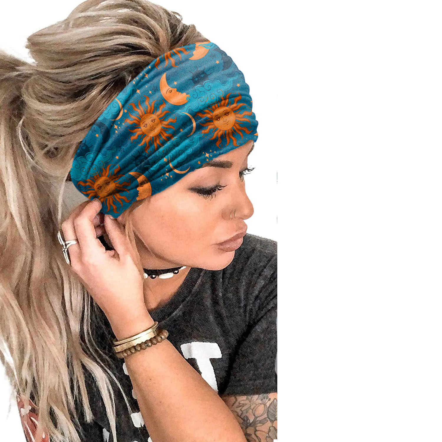 Sun Moon Print Yoga Fitness Headband Wide Knot Sweat - Temu