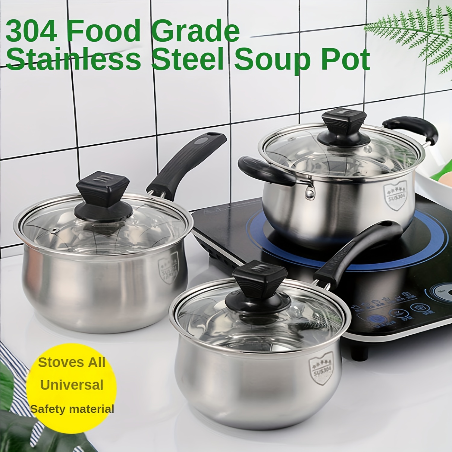 1pc Thickened Stainless Steel Multi-functional Pot, Small Milk Pot, Noodle  Pot, Household Fryer, Soup Pot, Steamer, Electromagnetic Stove Universal