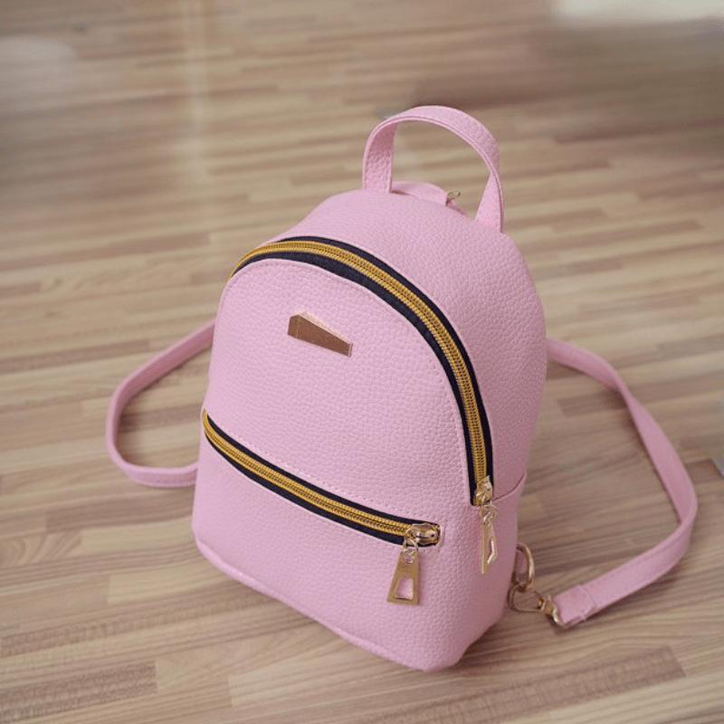 1pc Pink Pu Fashionable Printed Multifunctional Backpack, Suitable