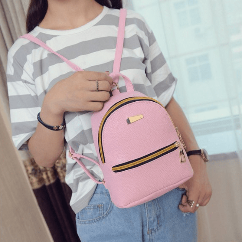 1pc Pink Pu Fashionable Printed Multifunctional Backpack, Suitable