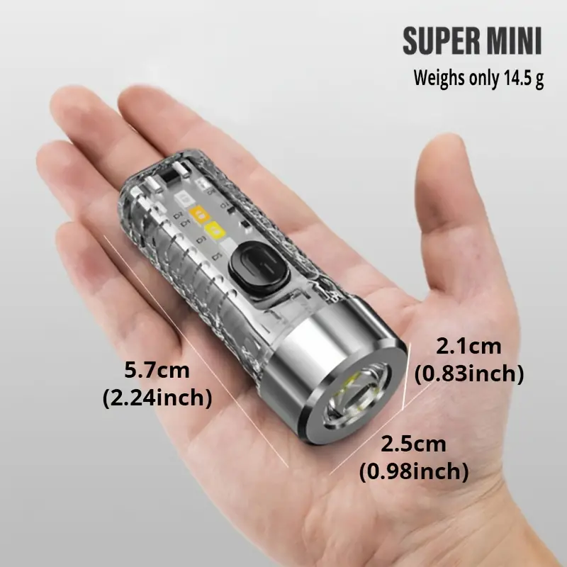 1pc keychain flashlight transparent mini light usb rechargeable multi function waterproof warning lamp home outdoor camping fishing lightweight compact torch with keychain details 2