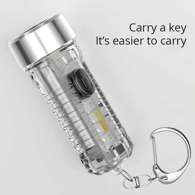 1pc keychain flashlight transparent mini light usb rechargeable multi function waterproof warning lamp home outdoor camping fishing lightweight compact torch with keychain details 7