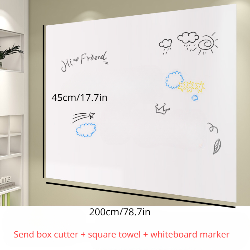 78.7 17.7 Self-Adhesive Whiteboard Wall Decal Sticker, Dry Erase Wall Paper Message Board with 1 Pcs Marker Pen for Office(White), Size: Product 78.7
