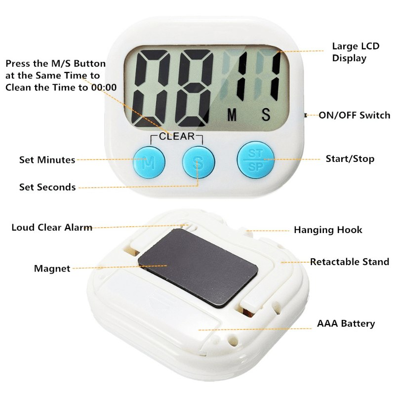 Magnetic Sports Digital Clock Large LCD Kitchen Cooking Timer Loud