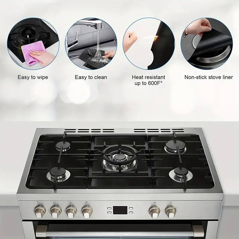 3-Pack Reusable Non-Stick Stove Burner Covers For Gas Range - Heat Resistant Teflon (Black)