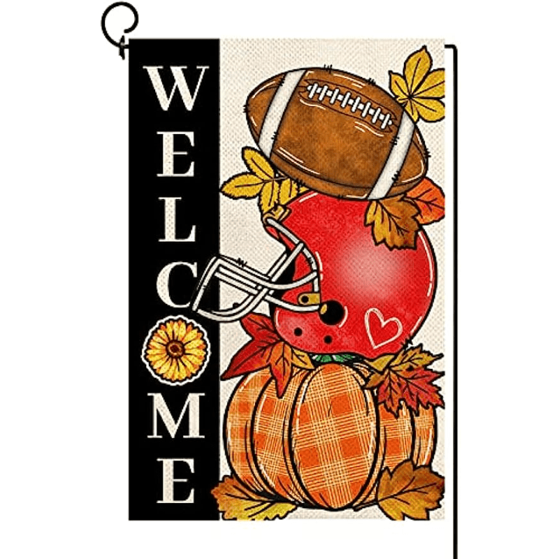 1pc Fall Football Welcome Garden Flags Vertical Double Sided Pumpkin Autumn  Sports Game Day Flag For