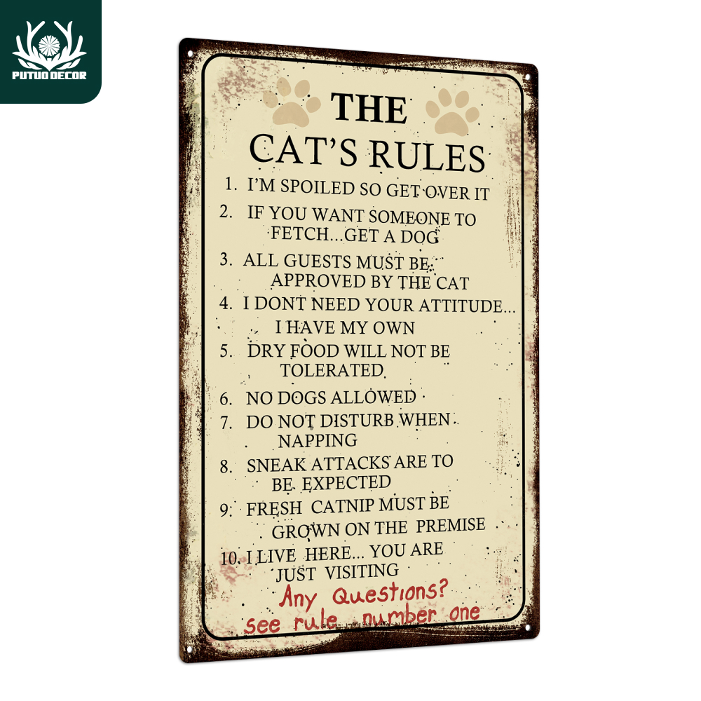 

1pc, Cat Vintage Metal Tin Sign, The Cat's Rules, Wall Art Decor For Home Living Room Bedroom, 7.8 X 11.8 Inches, Gifts For Pet Cat Lover