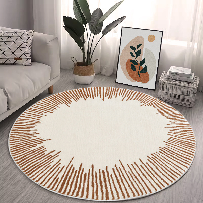 Modern Style Round Decorative Rugs │ Neutral Tone Large Flannel Carpet │  Minimal Simple Lounge Floor Mat