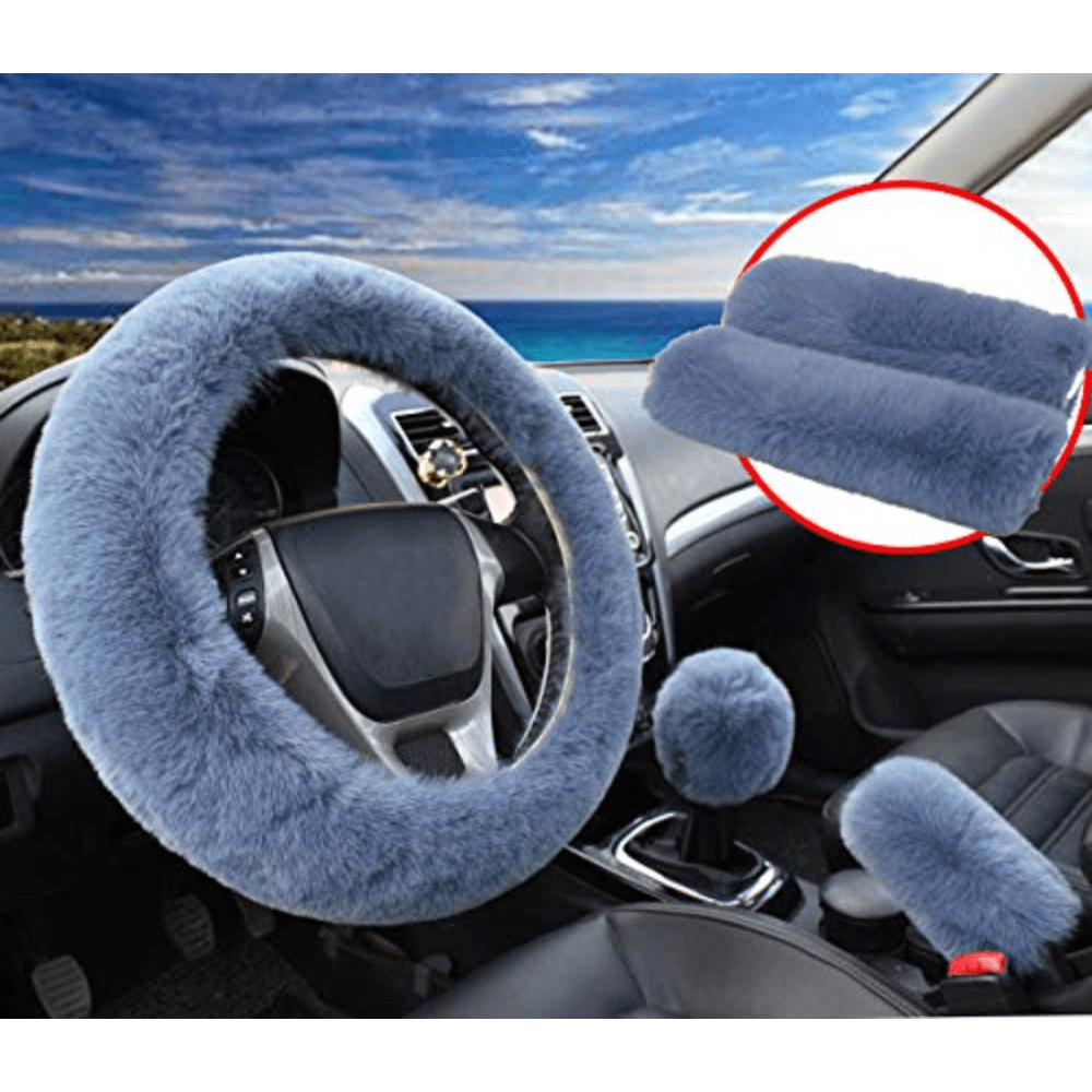 3PCS Set Soft Furry Polyester Women Car Accessories All Season Universal  Fit - Include Gear Shift,Handbrake,Steering Wheel Cover - AliExpress