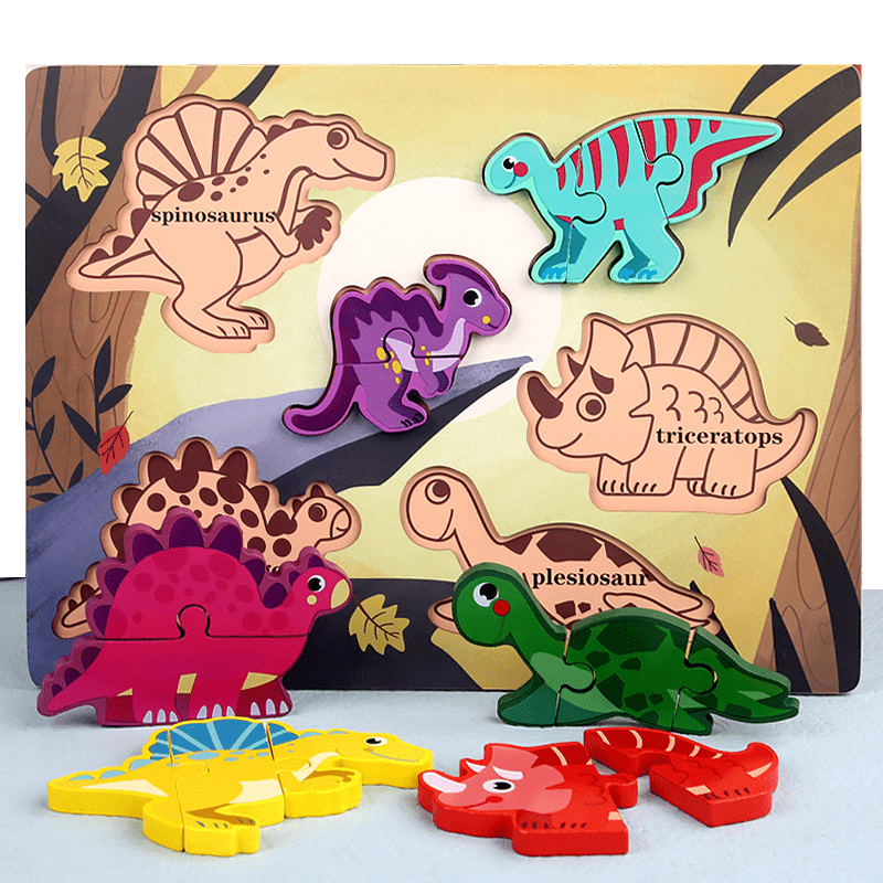 1pc Puzzle Dinosaure En Bois Pour Enfants De 3 À 5 Ans Convient Aux Enfants  De 3 Ans | Puzzle Dinosaure En Bois Pour Enfants De 3 À 5 Ans