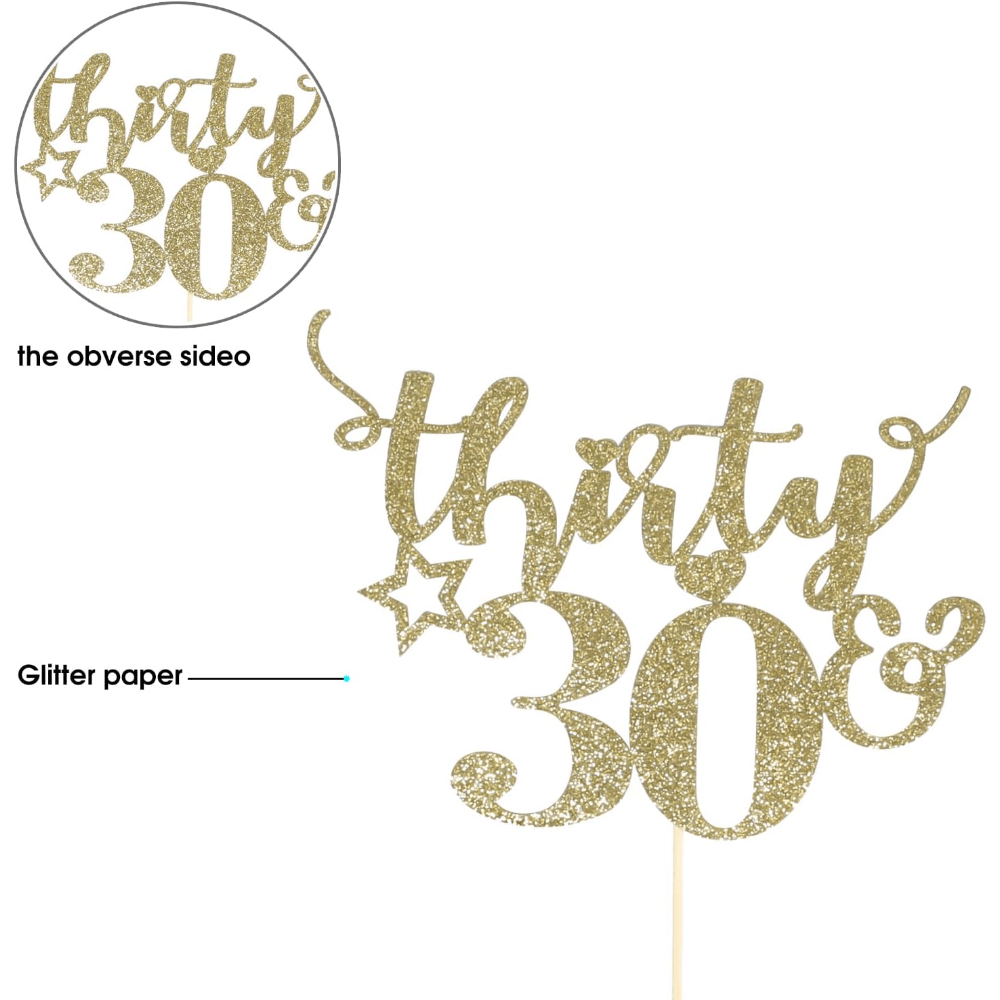 Gold Glitter 30th Birthday Cake Topper, Gold Birthday Cake Topper, Gold  Cake Decorations, Gold Glitter Party Cake Topper 