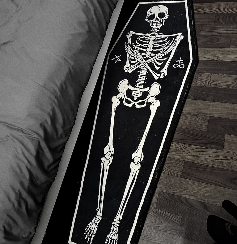 Vintage Coffin Flower Skeleton Print Carpet Living Room Rug - Temu