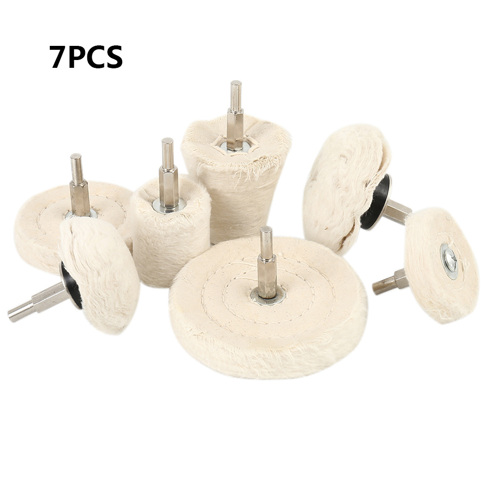 7PCS Cotton Buffing Wheel Kit for Drill Rotary Tool Aluminum Metal  Polishing Pad