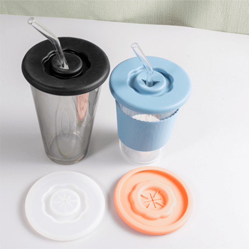 2PCS Silicone Sealed Cup Lids with Straw Hole Dustproof Leakproof Mug Cover  Reusable Straw Cup Lid