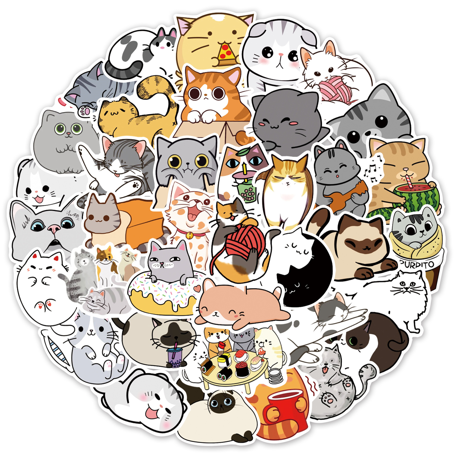 Cute Cat Cartoon Stickers Pack Kawaii Stickers Aesthetic - Temu