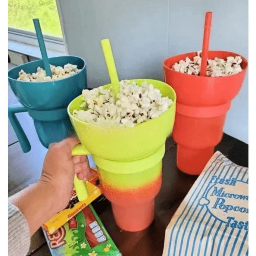 Wharick Snack and Drink Cup, Cup Bowl Combo with Straw, Stadium Tumbler,  Tumbler Popcorn Cup for Adults, Kids, Home, Travel 