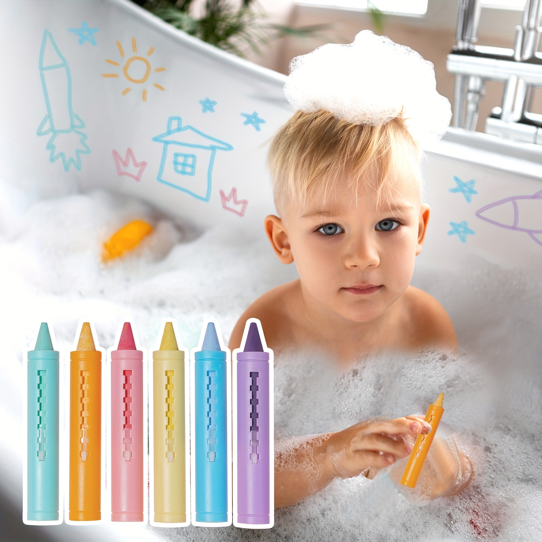6pcs Bath Crayons Set, Bathtub Crayons Washable Easy Clean Bathtime Crayons,  Colorful Bathtub Markers Toys, Shower Crayons Bath Paint , Face Body Makeup  Party Putter Crayon, For Toddlers Kids