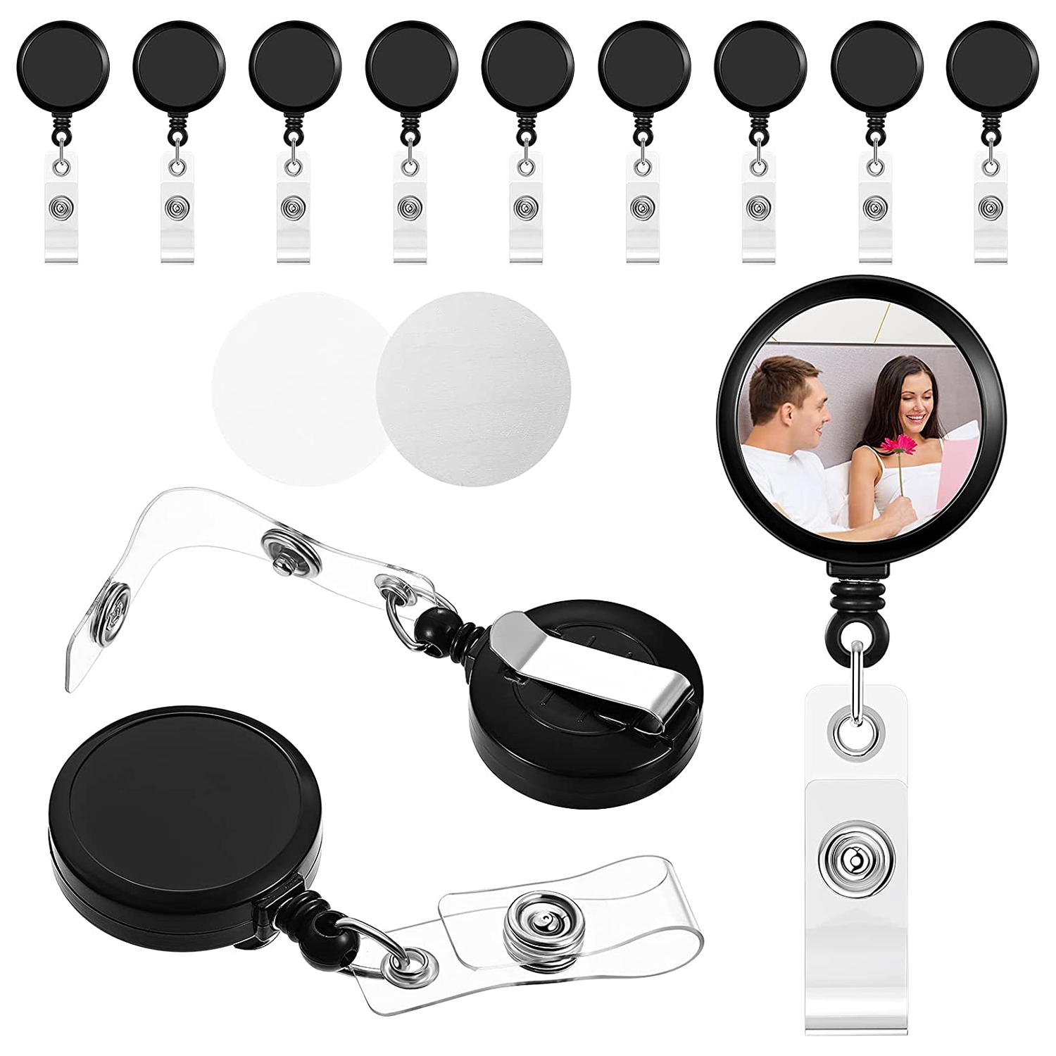 12pcs Sublimation Retractable Badge Holder With Belt Clip, Blank Nurse ID  Badge Reels For Office Worker Doctor Nurse, Key Card Name Tag Holder For Sub