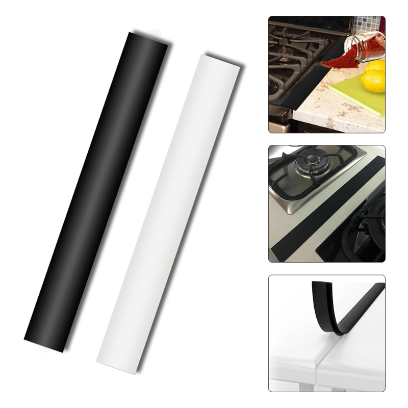 2PCS Flexible Stove Counter Gap Cover Silicone Rubber Kitchen Oil-gas Slit  Filler Heat Resistant Mat Oil Dust Water Seal (25 inch, Black)