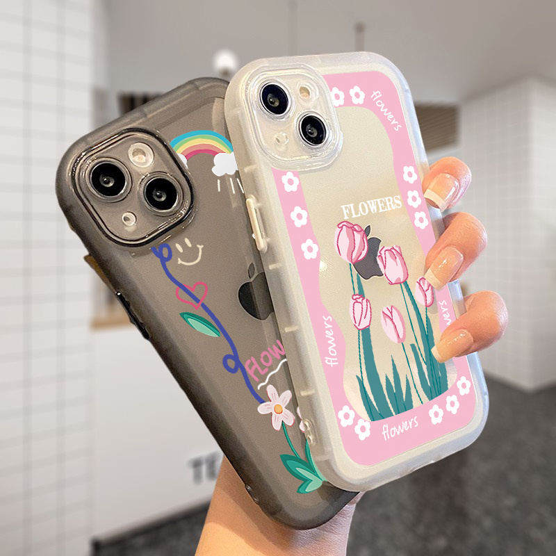 2pcs Colored Flower Frame Pattern Phone Case For IPhone 11 12 13 14 Pro  XR XS X Plus SE2020 Shockproof Silicone Car Fall Phone Cases Gift