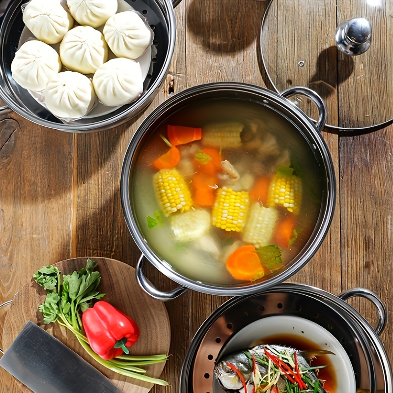 3 Tier Steamer Pot Set Stainless Steel Stockpot - Temu