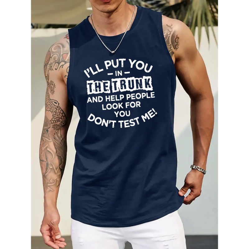 

Plus Size Men's Summer Tank Top: Stylish "i'll Put You" Pattern Print For Casual Fitness Training