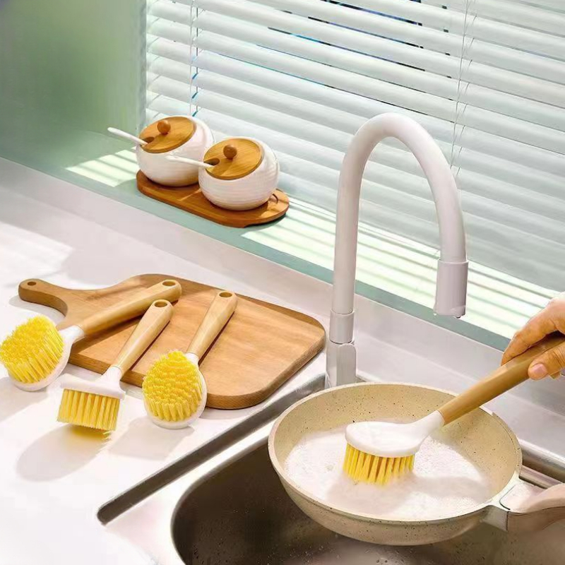 Bamboo Dish Scrub Brush Kitchen Dish Scrubber Brush Set For - Temu