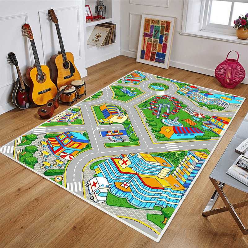 Kids Educational Play Mat Cartoon Road Map Traffic Rug For Babies