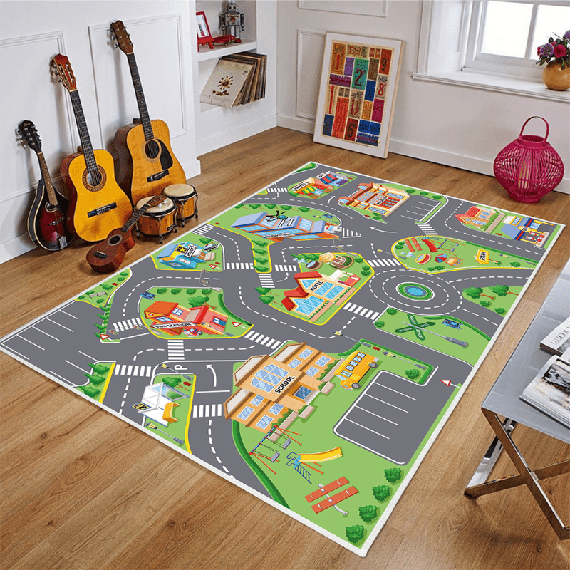 Alfombra de juegos para niños, alfombra grande para sala de juegos con  tráfico de ciudad y