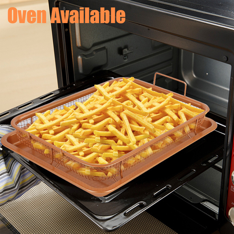 Oven Air Fryer Basket 2-Piece Set, 12.8 x 9.6 Stainless Steel Crisper Tray  and Pan, Baking Pan Perfect for Grilling