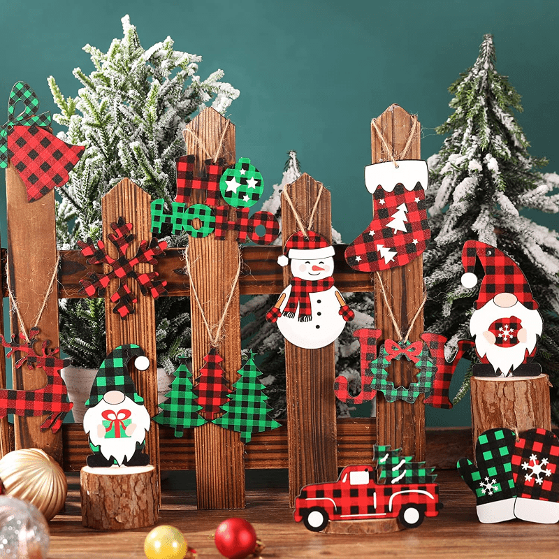 24pcs Christmas Wooden Ornaments Christmas Wood Decors Christmashanging  Sign Gnome Ornaments Pendants with Ropes for Christmas Tree Home Decor