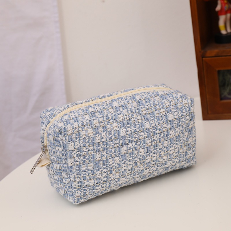 Small Makeup Bag Trendy Fancy Tweed Design Storage Clutch - Temu