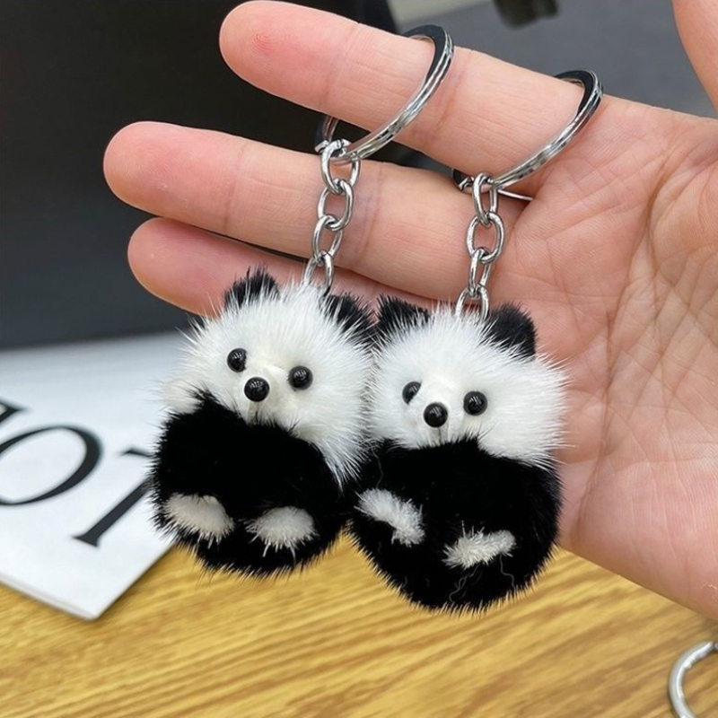 

1pc Small Cute Panda Plush Car Key Chain Pendant, Plush Doll School Bag Bag Ornament Small Gift