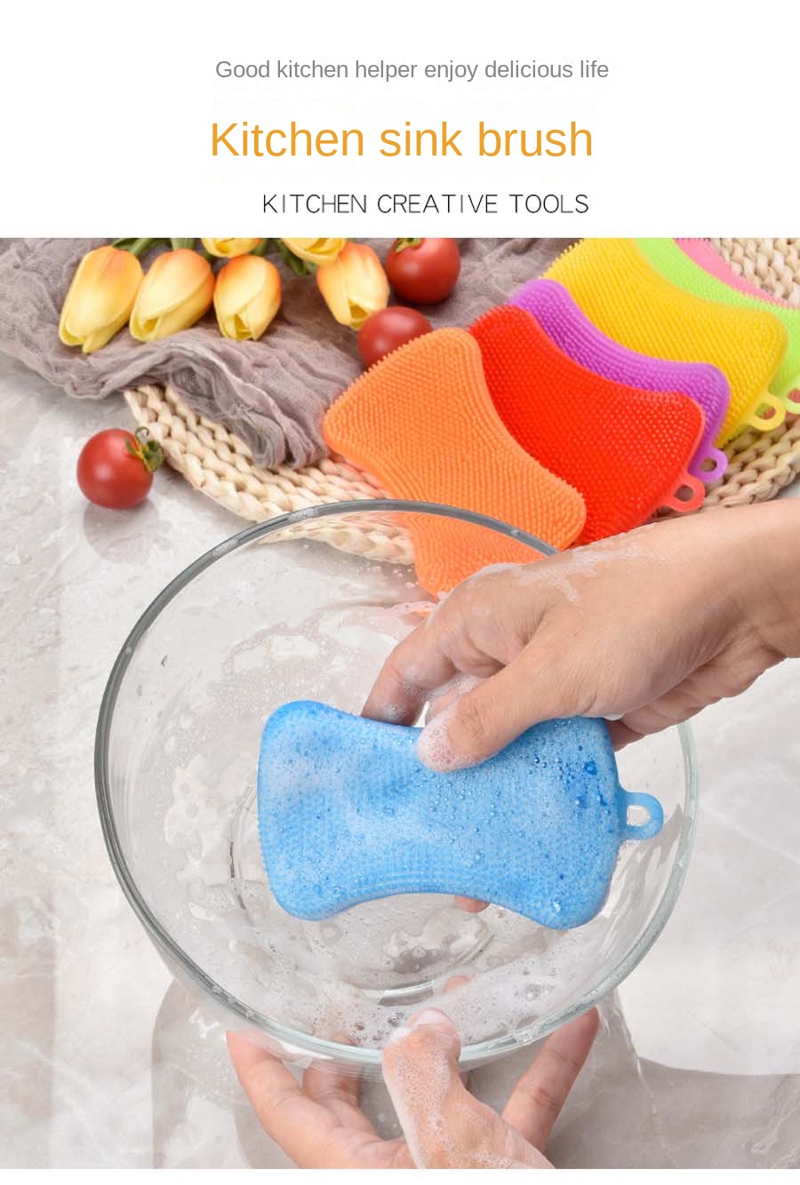Éponge en silicone réutilisable pour la vaisselle, outils de nettoyage,  accessoires de cuisine, facile à manipuler et à nettoyer, brosse  anti-adhésive – 3 couleurs en forme d'os