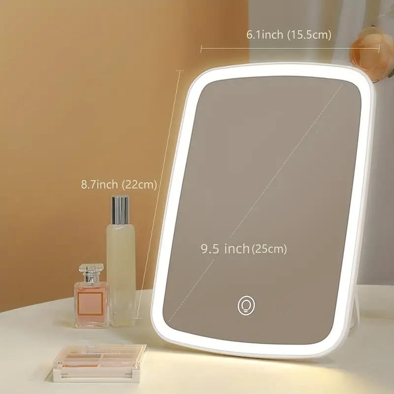 Espelho de Maquiagem LED Dobrável Tela Sensível ao Toque, 3 Cores Modos de  Luz USB Recarregável